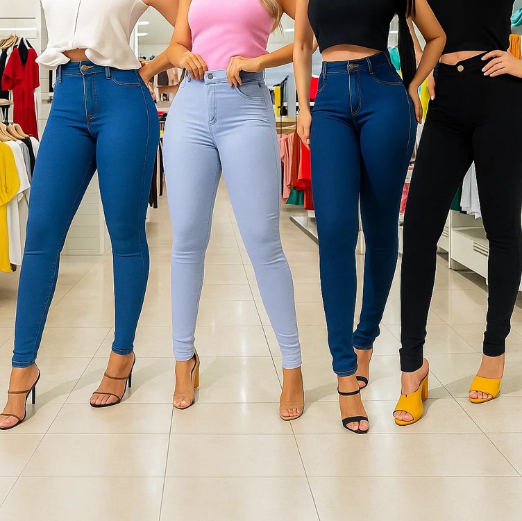 Kit 4 Calça Jeans Feminina Siknny Com Lycra Cintura Alta