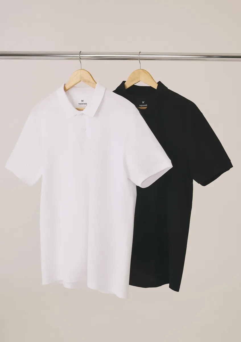 Kit Camisa Polo Hering C/ 2 Peças Masculina – Preto+Branco
