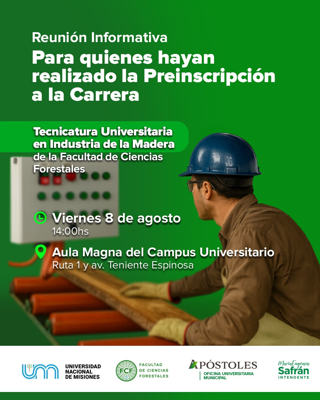 Reunión Informativa para preinscriptos de la Tecnicatura en Madera