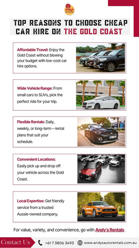 Affordable Travel: Enjoy the Gold Coast without blowing your budget with low cost car hire options.

Flexible Rentals: Daily, weekly, or long-term – rental plans that suit your schedule.

Wide Vehicle Range: From small cars to SUVs, pick the perfect ride for your trip.

Convenient Locations: Easily pick up and drop off your vehicle across the Gold Coast.

Local Expertise: Get friendly service from a trusted Aussie-owned company.

https://andysautorentals.com.au/