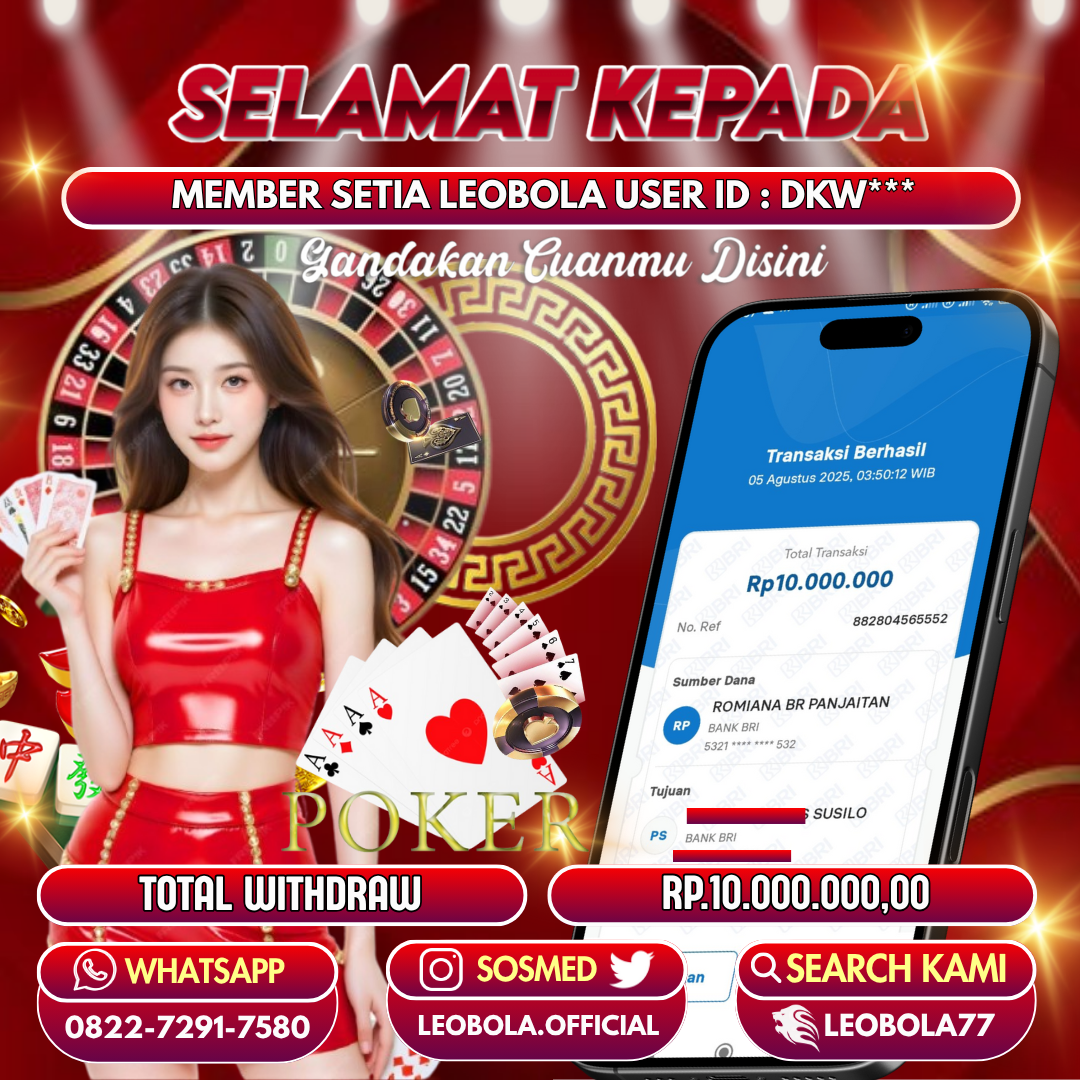 LEOBOLA JACKPOT LIVE CASINO & SLOT LUCKY POKER TOTAL RP.10.000.000,-