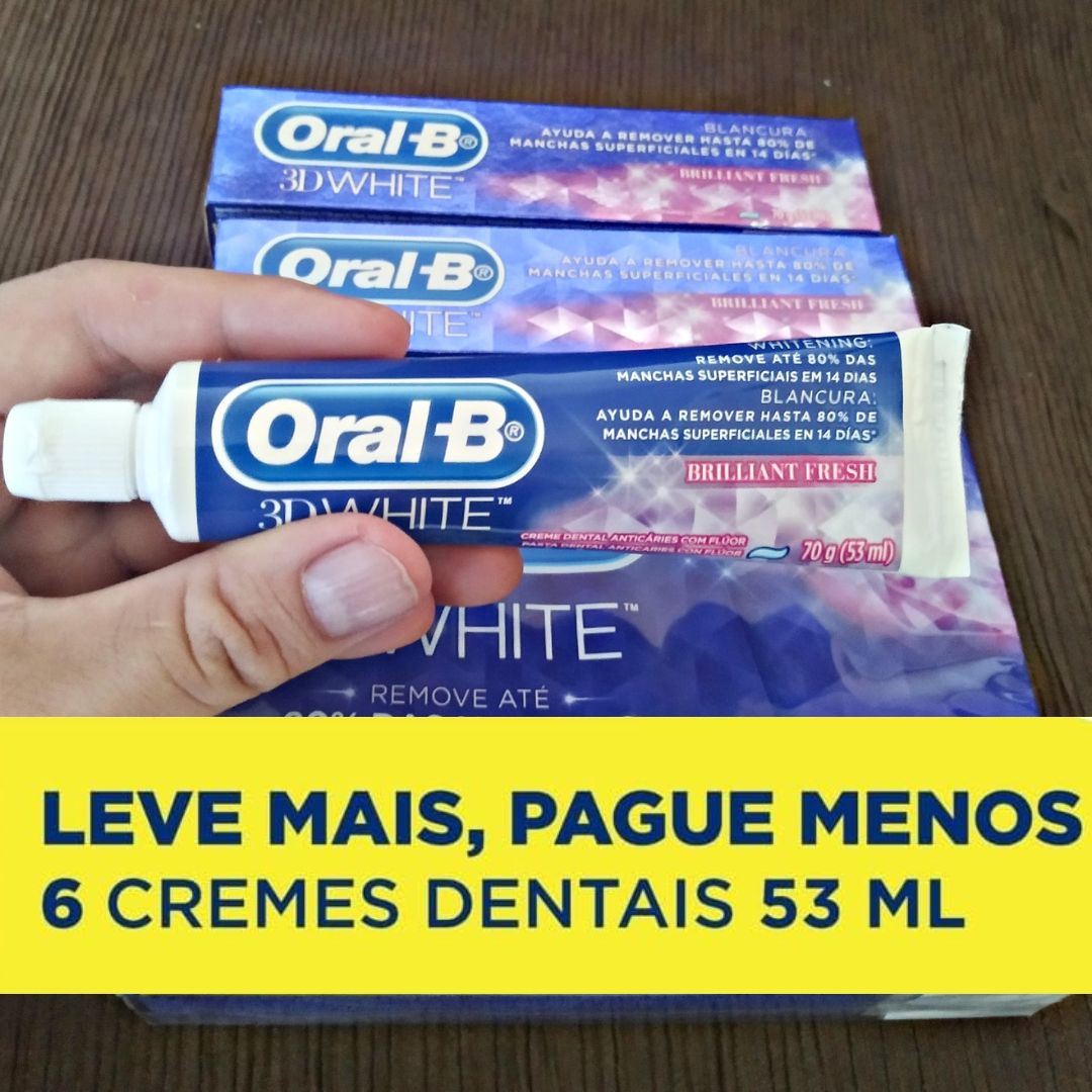 Oral-B Pasta de Dente 3D White Brilliant Fresh, Clareador Avançado com Micropartículas Clareadoras, Elimina até 80% das manchas superficiais 53 ml, 6 Unidades Oral-B Pasta de Dente 3D White Brilliant Fresh, Clareador Avançado com Micropartículas Clareadoras, Elimina até 80% das manchas superficiais 53 ml, 6 Unidades