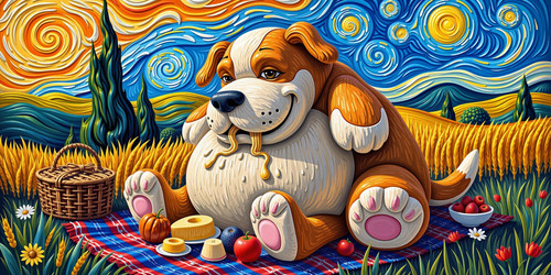 Big Belly Bob the gluttonous plush dog rendered in the swirling impasto style of Vincent van Gogh He.jpg