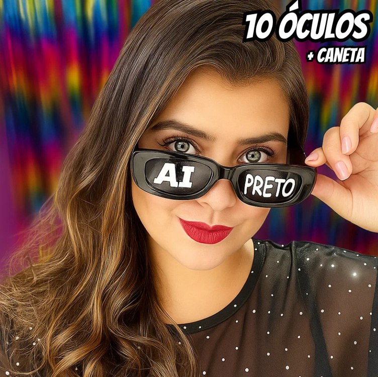 Kit 10 Óculos Festas Retro Preto Tik Tok + Caneta Giz Branco Preto