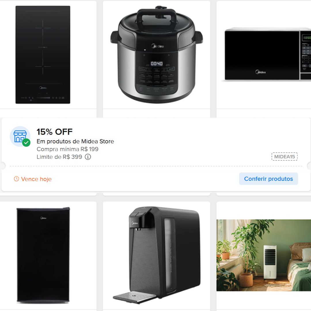Cupom 15% OFF em Produtos Selecionados Midea