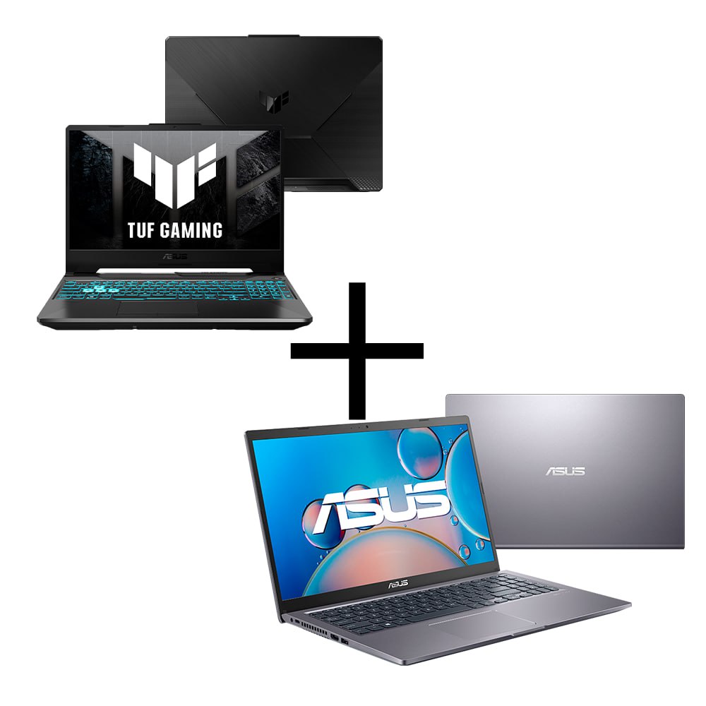 Combo Notebook ASUS TUF Gaming A15, Ryzen 7, RTX 2050 4GB, RAM 8GB, 512GB, KeepOS – FA506NFR-HN069 + Notebook ASUS X515, 15,6″ HD, Celeron N4500, W11, 4GB RAM, 128GB SSD – X515KA-BR309WS