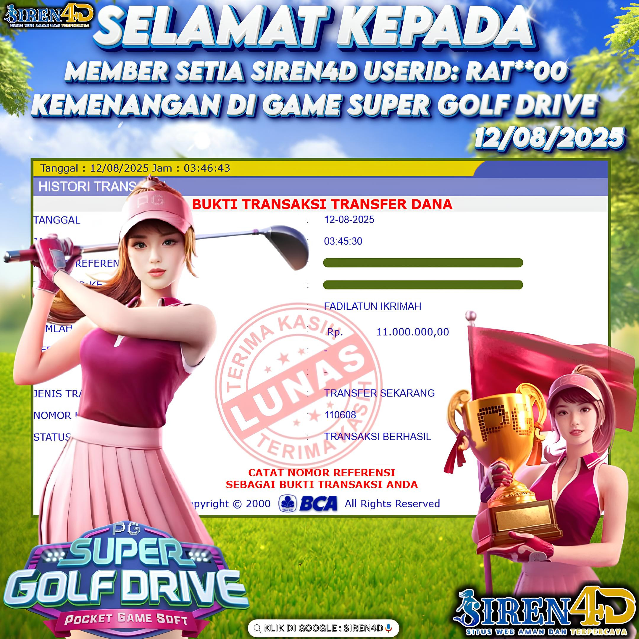SIREN4D  - JACKPOT DI GAME SUPER GOLF DRIVE RP 11JT DIBAYAR LUNAS