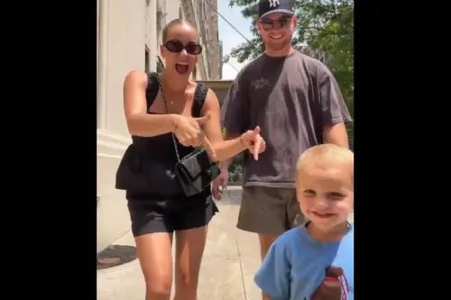 Mom influencer Emilie Kiser, her husband and little son.webp