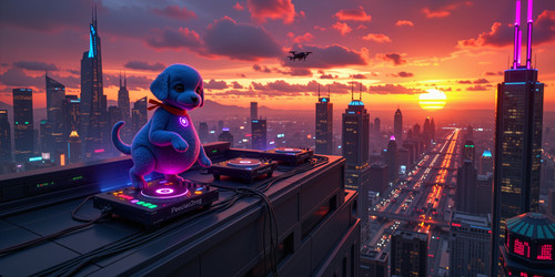 An ultra dramatic cyber punk rooftop scene set at twilight High above the gritty megacity a sleek fu.jpg