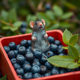 www.naked-ai.art - A red box of blue berries with a rat dancing inside