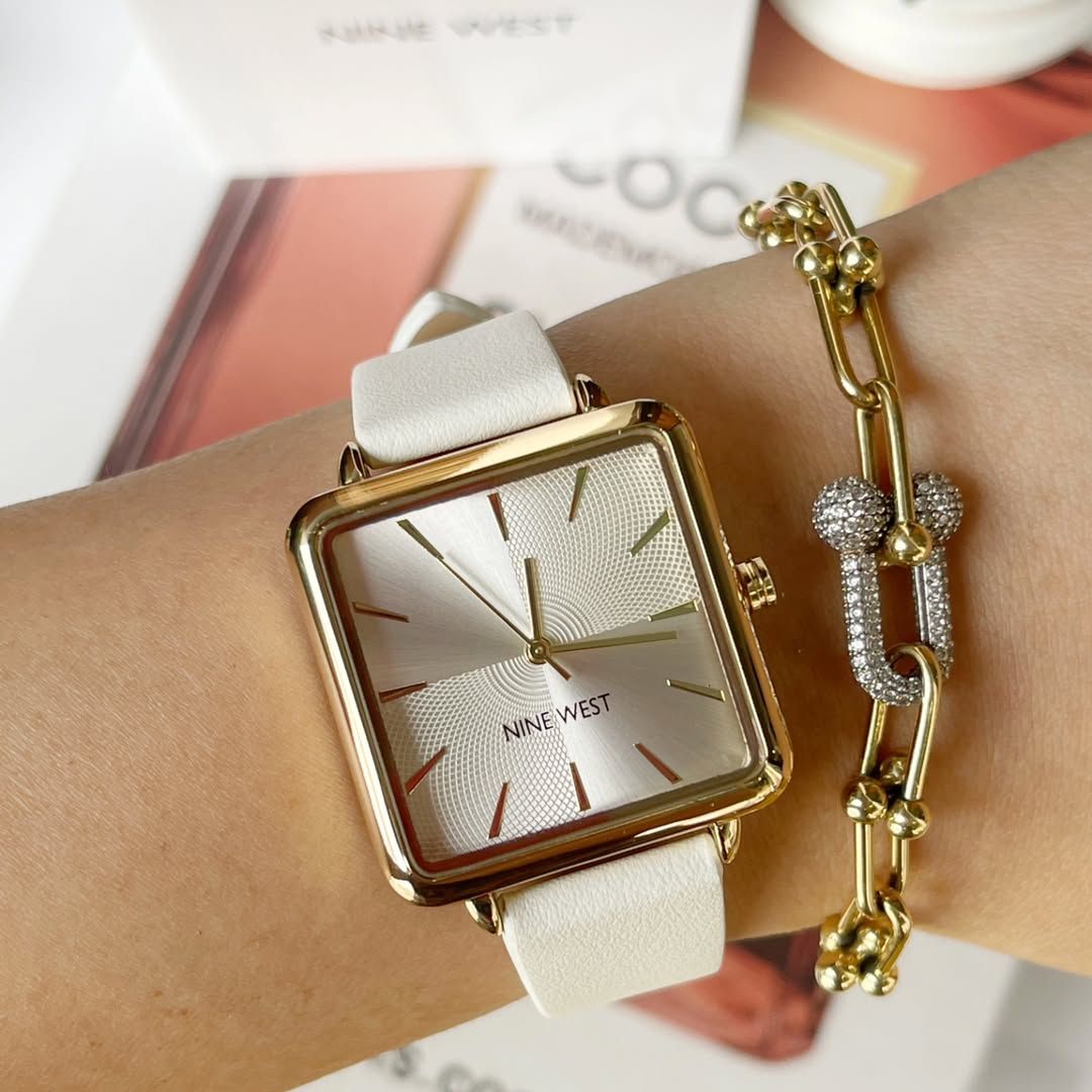 Relógio feminino Nine West, couro sintético, branco