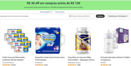 Desconto de R$ 30 off em compras acima de R$ 150 na Amazon.jpg
