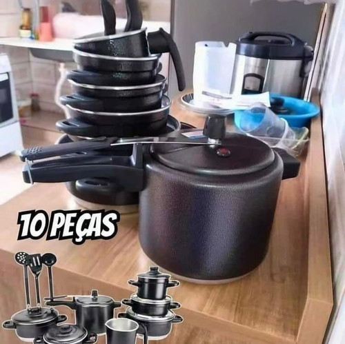Jogo De Panelas + Panela De Pressão 4.5l + Espátulas Preto.jpg