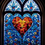 view heart shape stained glass window