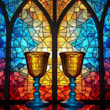 holy communion religious scene depicted colorful stained glass