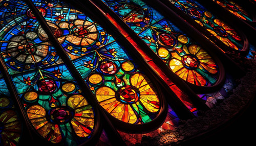 Stained glass windows illuminate ancient cathedral spirituality generated by artificial intelligence.jpg