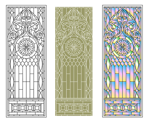 Vector elements. Blank for a classic stained-glass window with floral ornaments. Classic stained gla.jpg