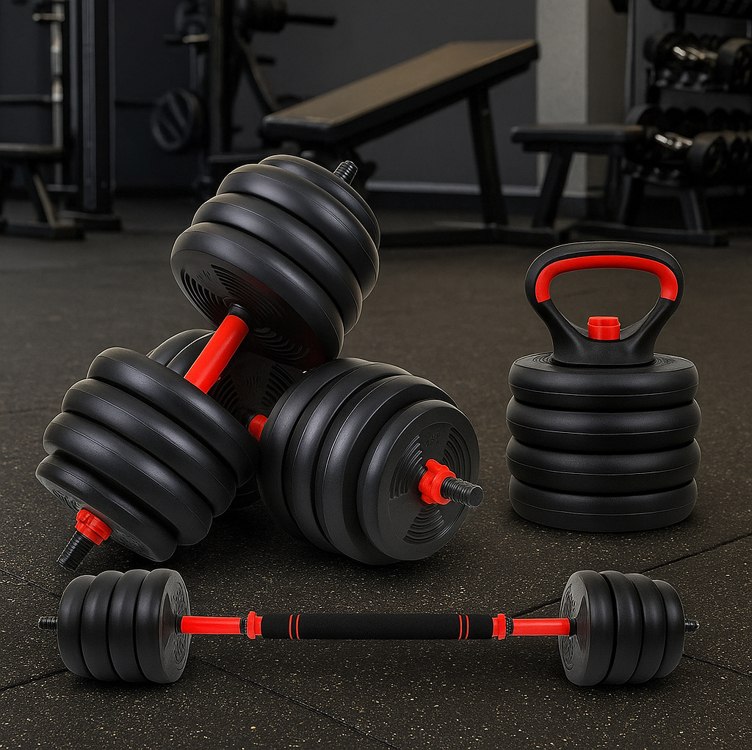 Kit De Halteres E Anilhas Ajustáveis Kettlebell Academia Fit Cor Preto