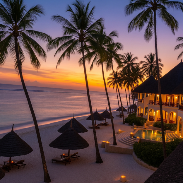 Stunning beach resort in Zanzibar at sunset