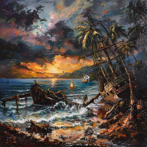 shipwreck scene with survivors stranded deserted island.jpg