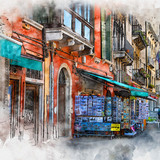 Watercolor drawing picture of Venice Famous landmark of Italy, Venezia Italy.