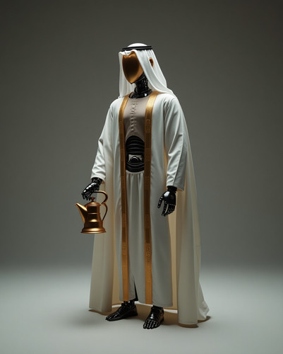 Sameh Elbialy A robot wearing Saudi clothing, holding a coffee p 8fd30d02 96c8 454b bc27 94310a013c2.jpg