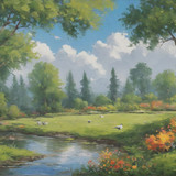 Sameh Elbialy A vibrant canvas painting depicting a lively outdo 38ddc4b6 0da4 481c 832b a40aa17a8c1