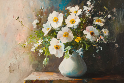 Vintage oil painting of anemones, daisies, and wild flowers in the style of Claude Monet, still life.jpg