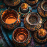 Ancient earthenware jar ornate decoration, blue colors generated by artificial intelligence