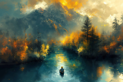 digital art river, digital painting style, fisherman, gouache, top view --ar 3:2 --stylize 1000 --v .jpg