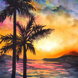 sunset landscape watercolor painting background 2