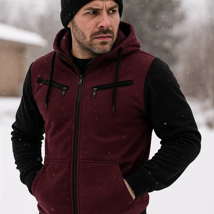 Blusa De Frio Moletom Felpado De Zíper Slim Com Capuz