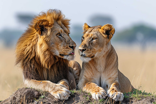 Real documentary nature photograph. A lion and a lioness, along with their cubs, are licking each ot.jpg