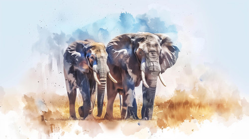 watercolor painting of african elephant couple, High resolution, 4K --ar 16:9 Job ID: 9a3796ea-5e79-.jpg