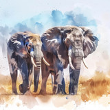 watercolor painting of african elephant couple, High resolution, 4K --ar 16:9 Job ID: 9a3796ea-5e79-