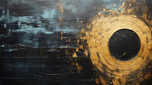 Generative AI, Black and golden painted colors, circle shapes vintage painting background. Grunge ol.jpg