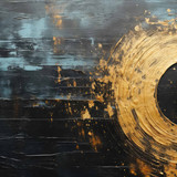 Generative AI, Black and golden painted colors, circle shapes vintage painting background. Grunge ol