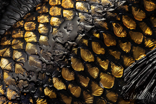 wet glossy fish skin, black and gold --ar 3:2 Job ID: 19c4c694-b846-47c6-8725-a9804c370980.jpg