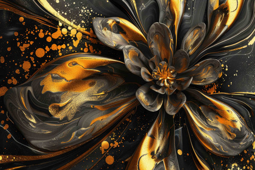 An elegant floral arrangement combines dark tones with shimmering gold accents, creating a captivati.jpg
