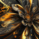 An elegant floral arrangement combines dark tones with shimmering gold accents, creating a captivati