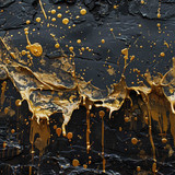 Abstract golden streaks and spatters on a black background.