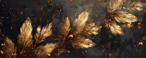 A luxurious background featuring golden feathers with metallic sheen, set against a dark, velvet-lik.jpg