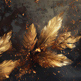A luxurious background featuring golden feathers with metallic sheen, set against a dark, velvet-lik