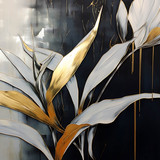 painting of a plant with gold leaves on a black background