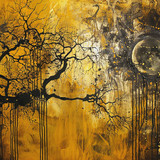 painting tree with moon background