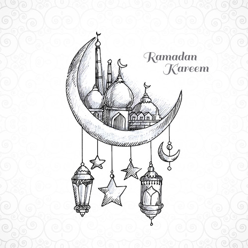 Ramadan kareem islamic moon and mosque sketch card background.jpg