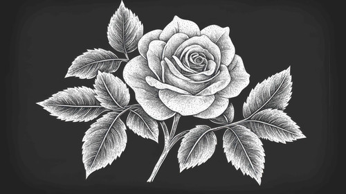 rose flower tattoo with detailed leaves, perfect for tattoos or botanical designs sketch engraving g.jpg