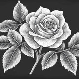 rose flower tattoo with detailed leaves, perfect for tattoos or botanical designs sketch engraving g