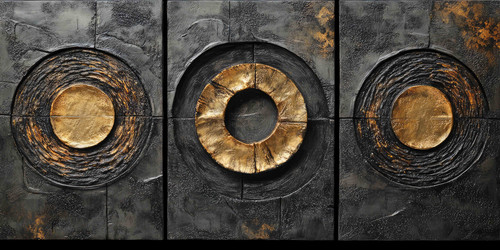 Abstract 3D Textured Wall Art Panels with Burnt and Gold Elements in Grunge Style. AI generated illu.jpg