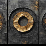 Abstract 3D Textured Wall Art Panels with Burnt and Gold Elements in Grunge Style. AI generated illu
